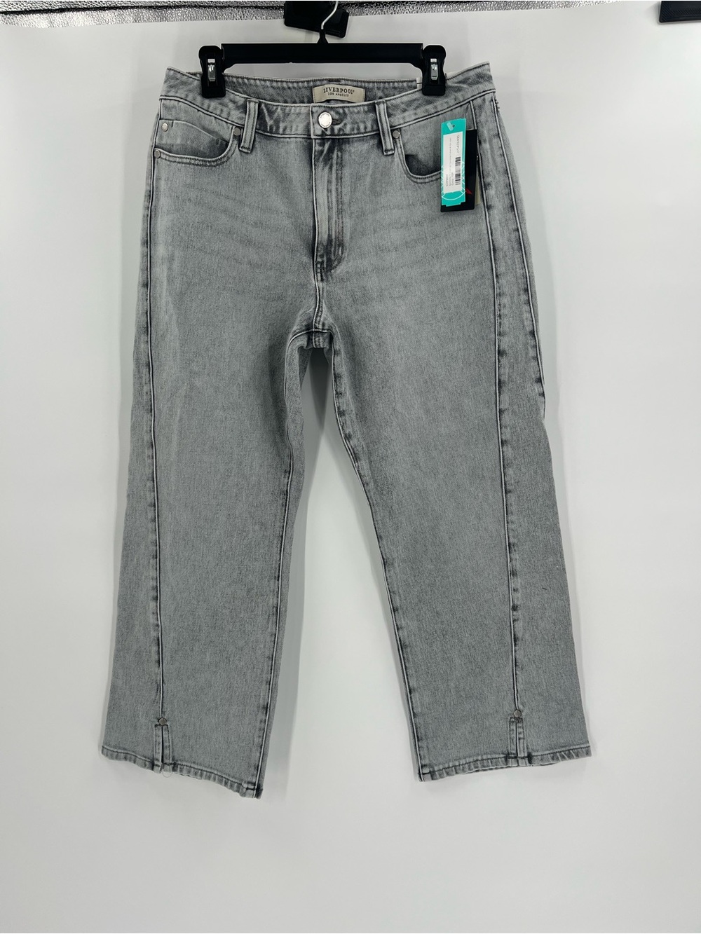 NWT Liverpool Los Angeles ECO Kennedy Split Hem Ankle Jeans Petite 12 Gray - Picture 3 of 12